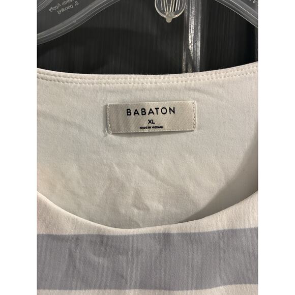 Aritzia Babaton Contour Crew Short Sleeve Bodysuit White Blue Stripes XL - Picture 3 of 6